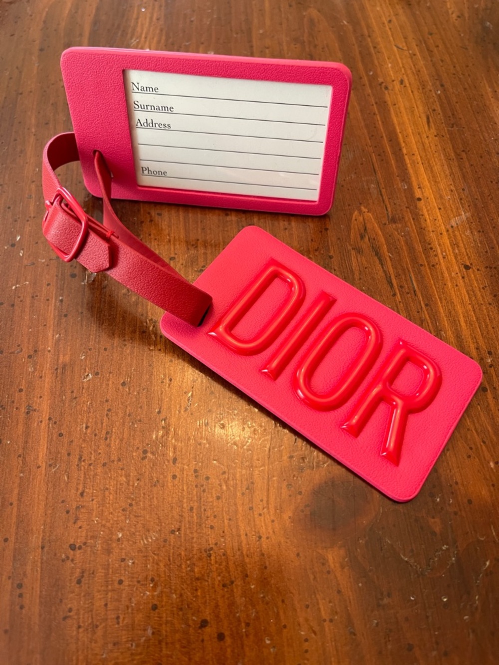 Dior Hot Pink Embossed Leather Luggage Tag